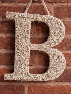 Beaded Letter 'B' Wall Decor in Silver Pearl